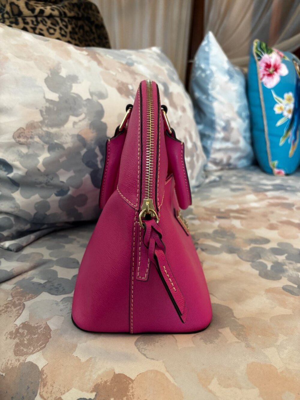 Dooney & Bourke Fuchsia Saffiano Leather Carter Satchel Domed Bag - Picture 2 of 10